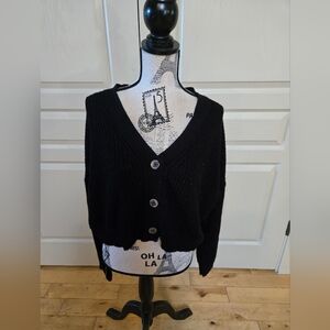 Black Button Up Crop Knit Sweater